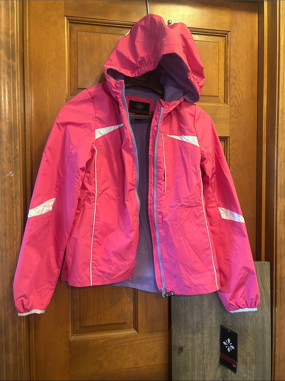 Girls Waterproof Hooded Pink Raincoat with Reflective Accents